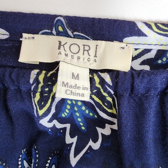 Kori America White Navy Blue Romper Off The Shoulder Tie Paisley Rayon Sz M - Picture 12 of 16